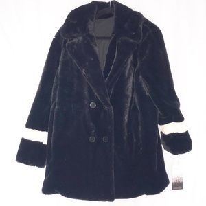 Kensie black faux fur pea coat reversible rain m/l